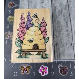 Stampendous Beehive Flowers H105 1997 Rubber Stamp Wood #P43